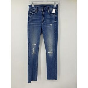 MOTHER Mid Rise Dazzler Ankle Fray Jeans Weekend Warrior Blue Size 25